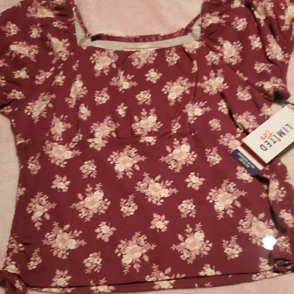 The Limited Red Cream Fitted Smocked Blouse
